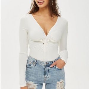 Wasabi + mint White Long Sleeve Twist Bodysuit